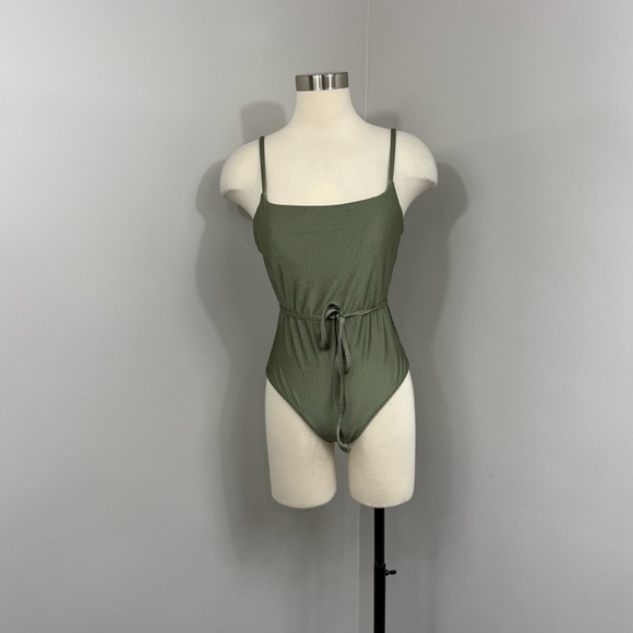 Aerie Olive Ribbed One Piece Swimsuit - Picture 1 of 13